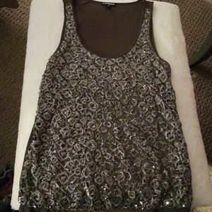 Gray, silver, sequin sleeveless top